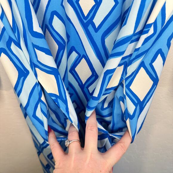 J McLaughlin Emer Long Sleeve Blue White Vilhada Souk Geometric Print Mini Dress - Picture 10 of 16